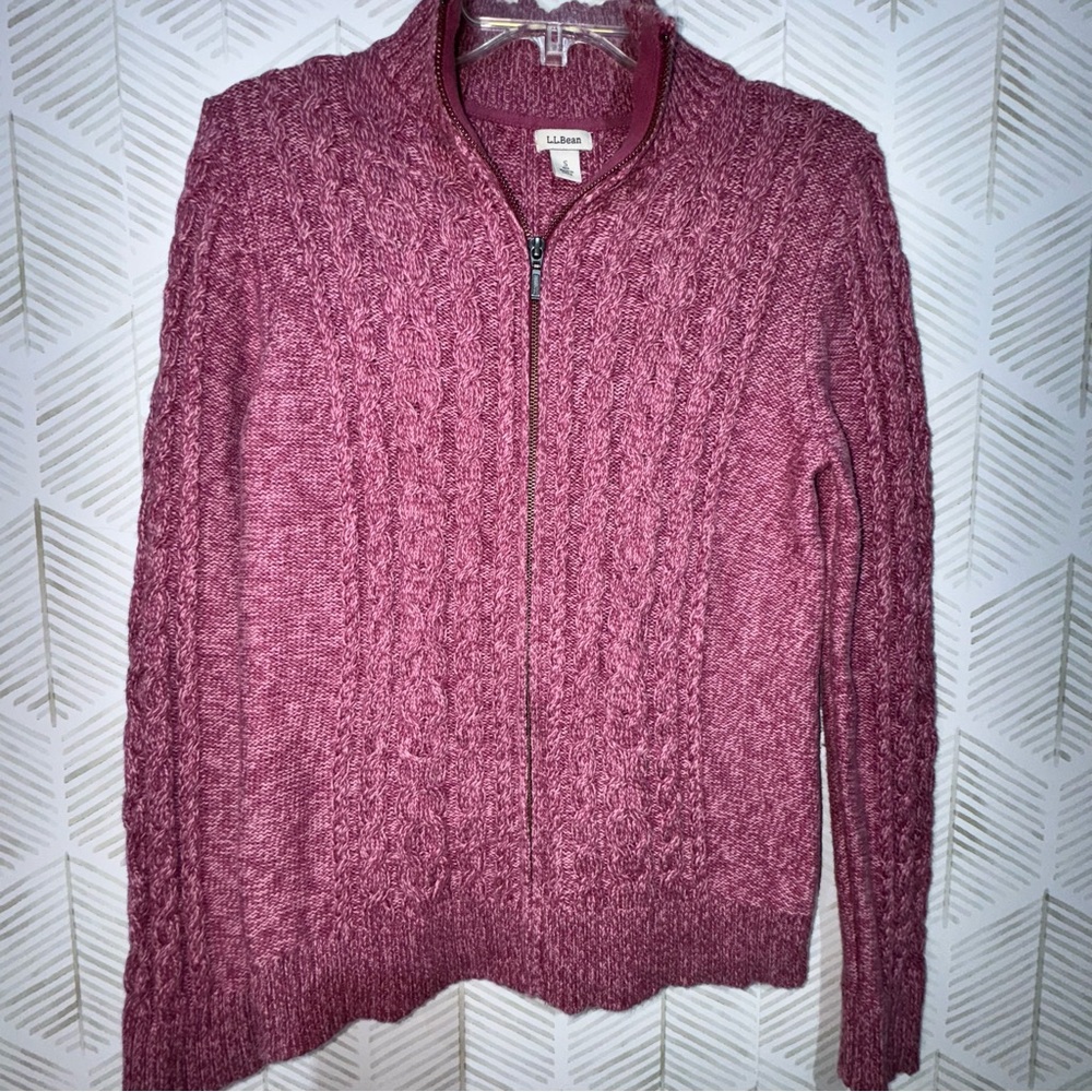L.L. Bean Cable Knit Zip Front Sweater Jacket Dark‎ Pink Size Small